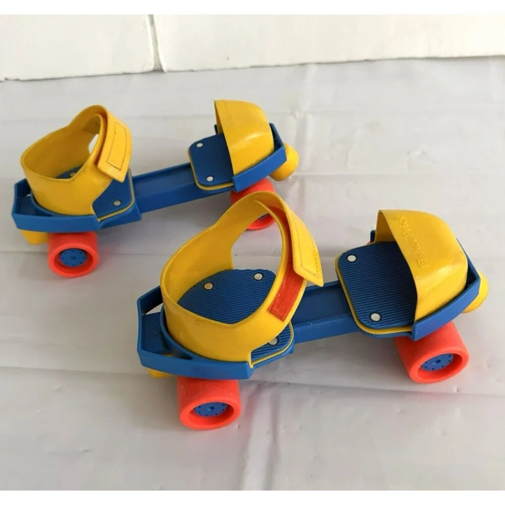 Vtg 80s Fisher Price 1-2-3 Grow With Me Roller Skates Adjustable Kids Yellow